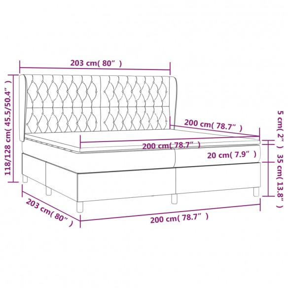 Cadre de lit avec matelas Gris foncé 200x200cm Tissu