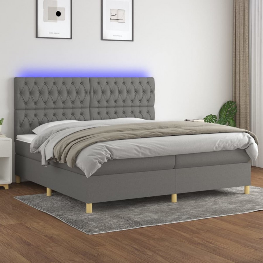 Cadre de lit et matelas et LED Gris foncé 200x200 cm