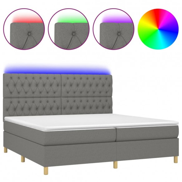 Cadre de lit et matelas et LED Gris foncé 200x200 cm