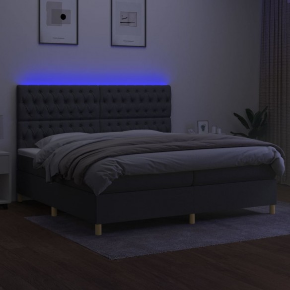 Cadre de lit et matelas et LED Gris foncé 200x200 cm