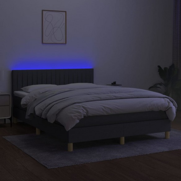 Cadre de lit et matelas et LED Gris foncé 140x200 cm