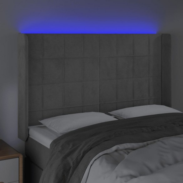 Tête de lit à LED Gris clair 147x16x118/128 cm Velours