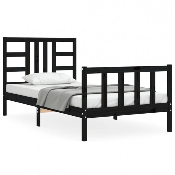 Cadre de lit avec tête de lit noir 90x190 cm bois massif