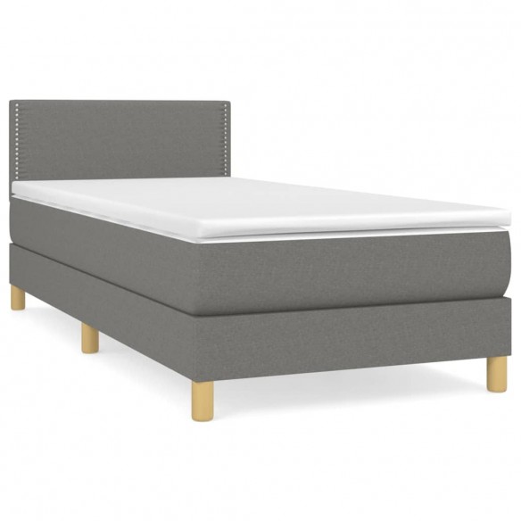 Cadre de lit et matelas Gris foncé 90x190 cm Tissu