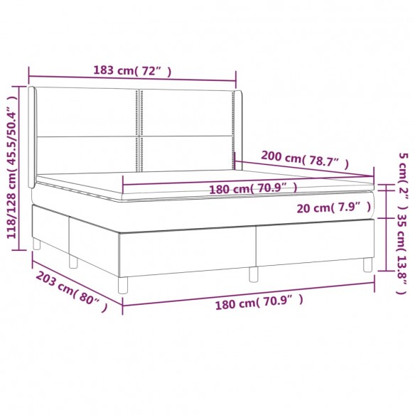 Sommier à lattes de lit avec matelas Gris foncé 180x200cm Tissu