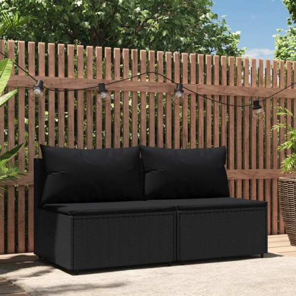 Canapés centraux de jardin et coussins 2pcs Noir Résine tressée