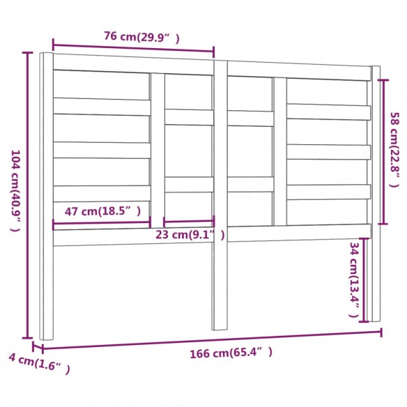 Tête de lit Gris 166x4x104 cm Bois massif de pin