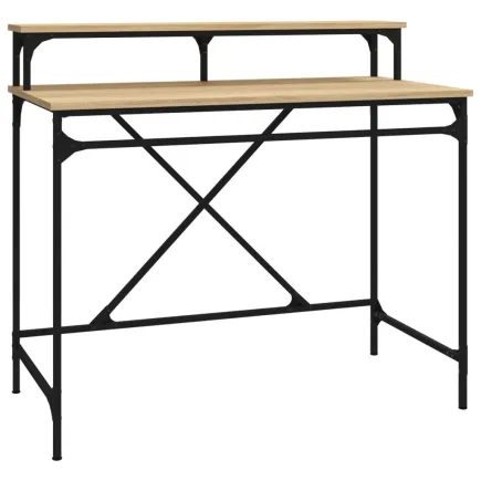 Bureau chêne sonoma 100x50x90 cm bois d'ingénierie et fer 2