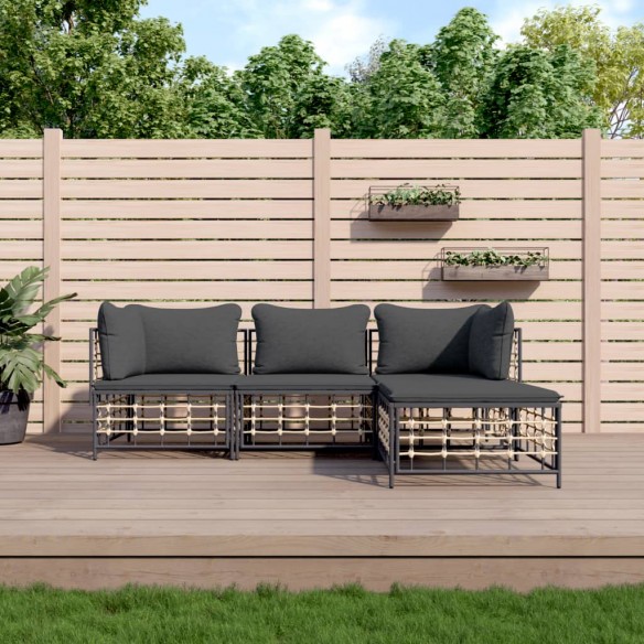 Salon de jardin 4 pcs avec coussins anthracite résine tressée