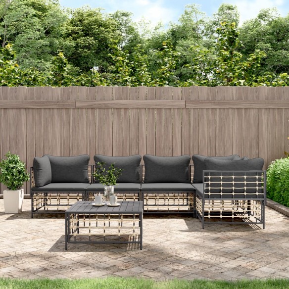 Salon de jardin 6 pcs avec coussins anthracite résine tressée