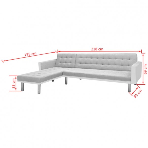 Canapé-lit d'angle tissu 218 x 155 x 69 cm blanc et gris