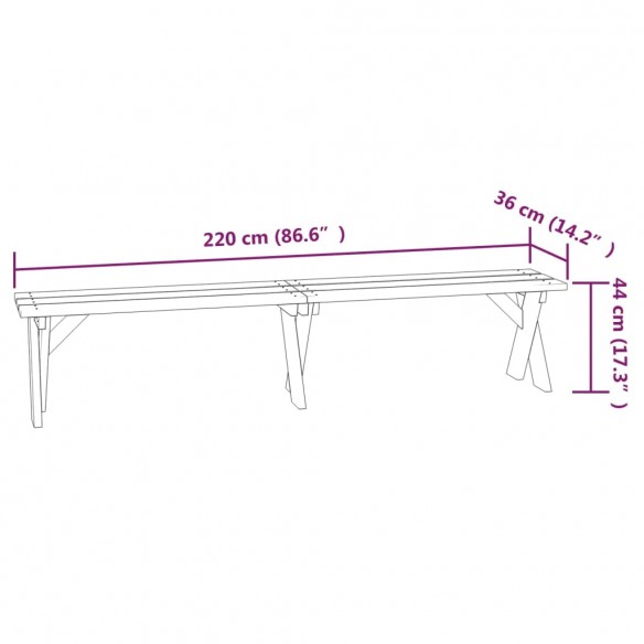 Banc de jardin 220 cm Bois de pin imprégné