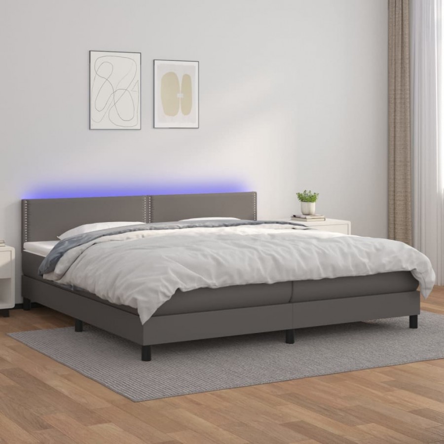 Sommier à lattes de lit avec matelas et LED Gris 200x200 cm