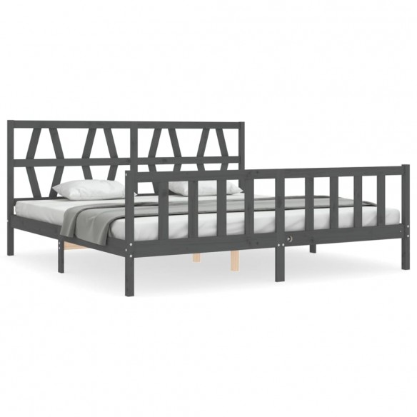 Cadre de lit avec tête de lit gris Super King Size bois massif