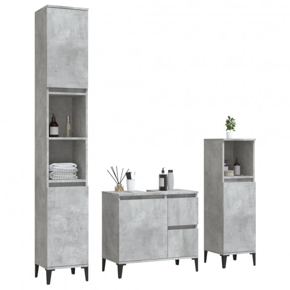 Ensemble d'armoires de salle de bain 3 pcs gris béton