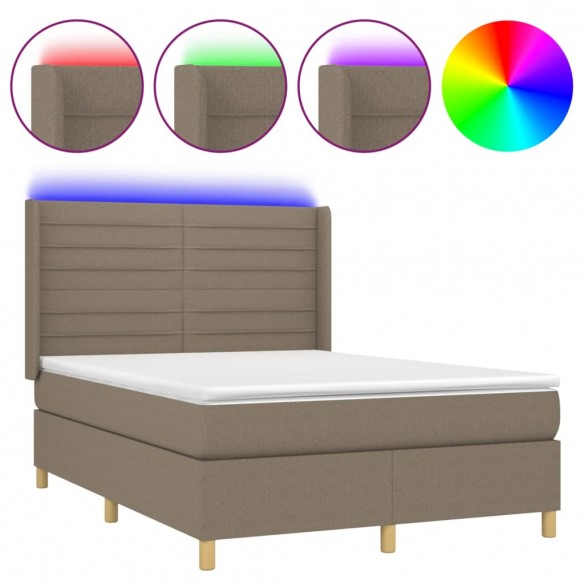 Cadre de lit matelas et LED Taupe 140x190 cm Tissu