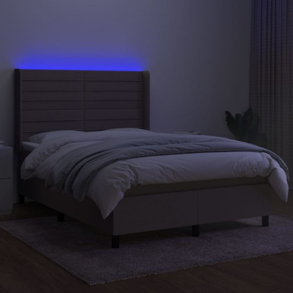 Cadre de lit matelas et LED Taupe 140x190 cm Tissu