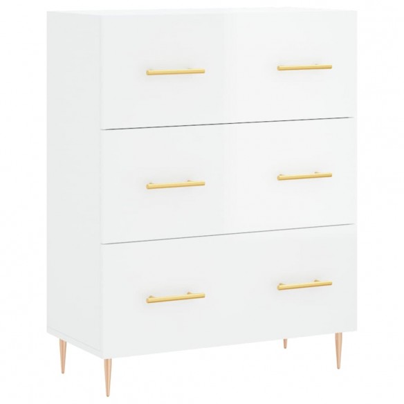 Buffet haut Blanc brillant 69,5x34x180 cm Bois d'ingénierie