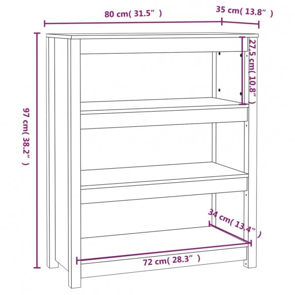 Bibliothèque Noir 80x35x97 cm Bois de pin massif