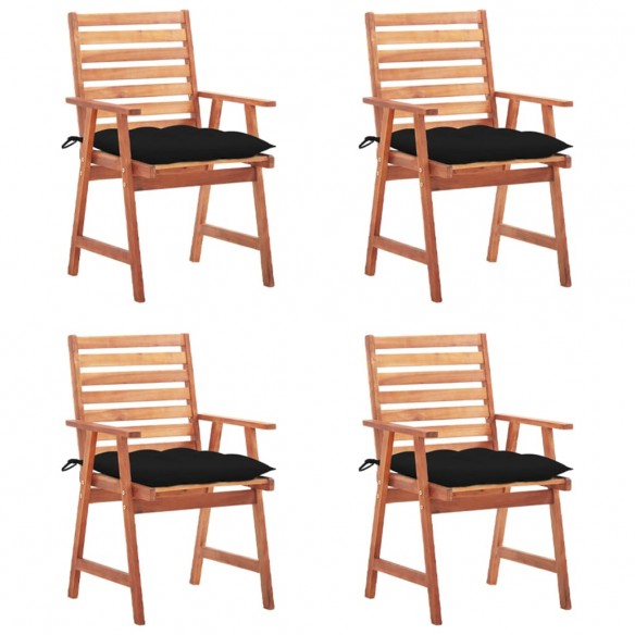 Chaises à dîner d'extérieur 4 pcs avec coussins Acacia massif