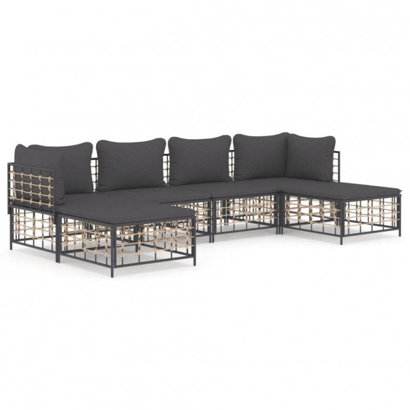 Salon de jardin 6 pcs avec coussins anthracite résine tressée