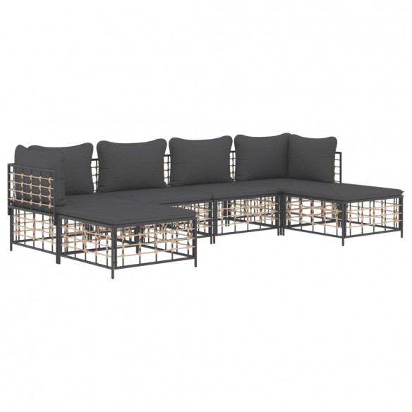 Salon de jardin 6 pcs avec coussins anthracite résine tressée