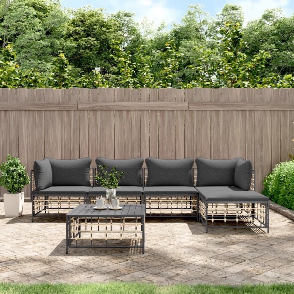 Salon de jardin 6 pcs avec coussins anthracite résine tressée