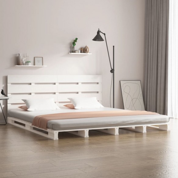 Cadre de lit blanc 140x190 cm bois de pin massif