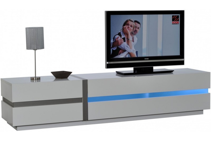 Meuble TV avec rangement coloris blanc laqué avec éclairage LED