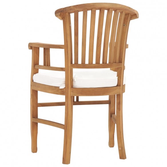 Chaises de jardin 2 pcs avec coussins blanc crème Bois de teck