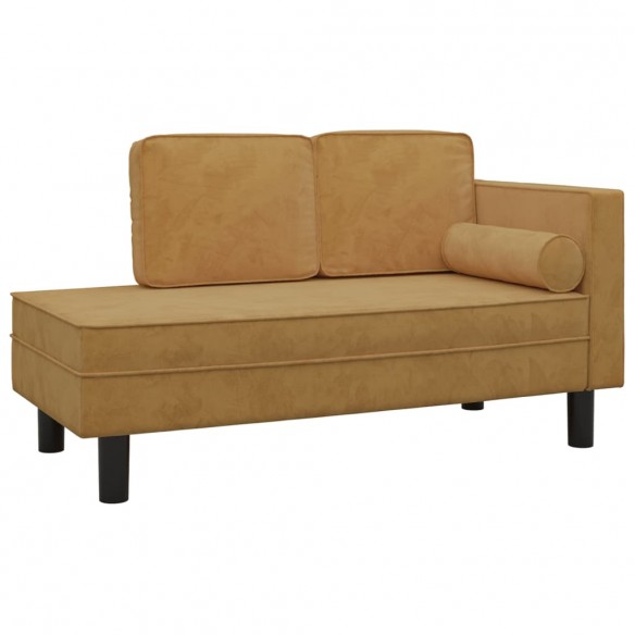 Chaise longue avec coussins et traversin marron velours