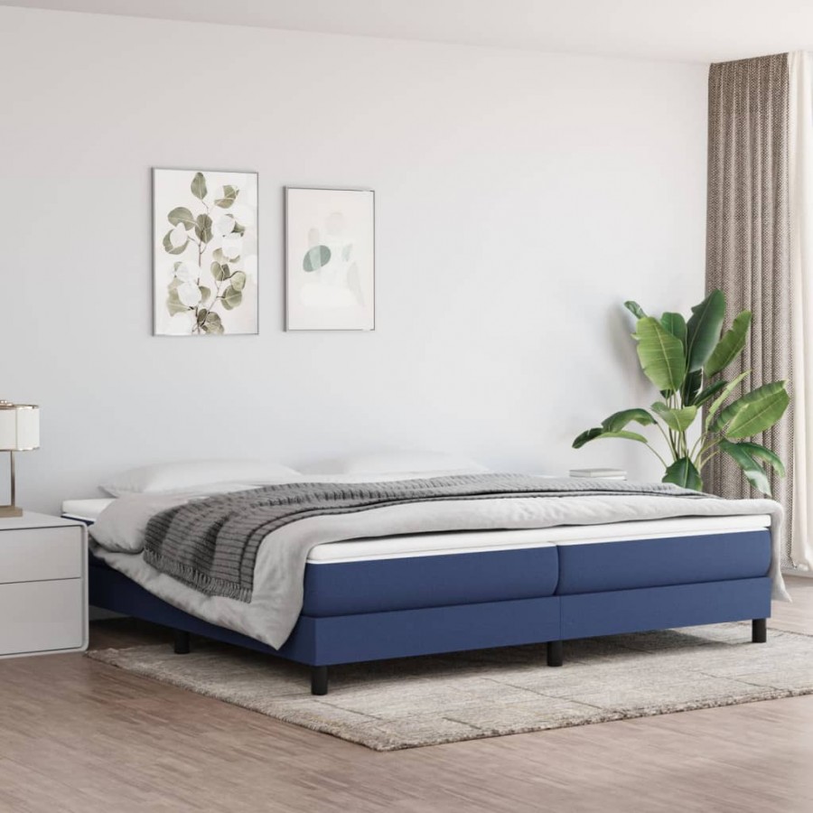 Sommier à lattes de lit avec matelas Bleu 200x200 cm Tissu