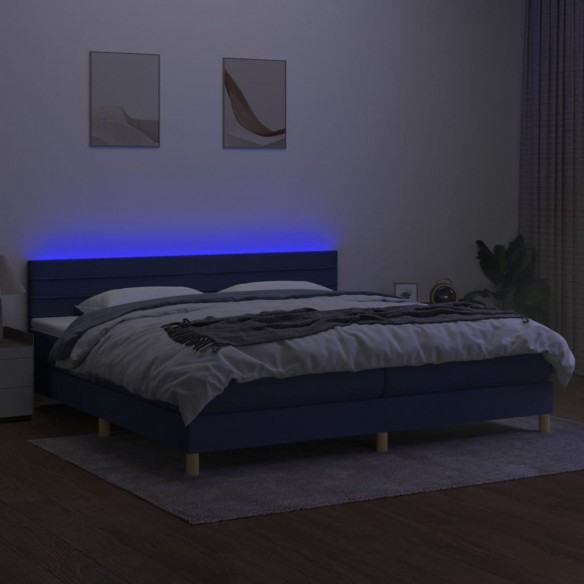 Cadre de lit et matelas et LED Bleu 200x200 cm Tissu