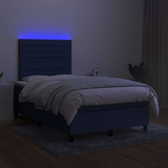 Cadre de lit et matelas et LED Bleu 120x200 cm Tissu