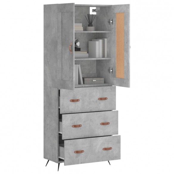 Buffet haut Gris béton 69,5x34x180 cm Bois d'ingénierie