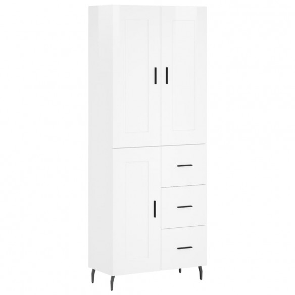 Buffet haut Blanc brillant 69,5x34x180 cm Bois d'ingénierie