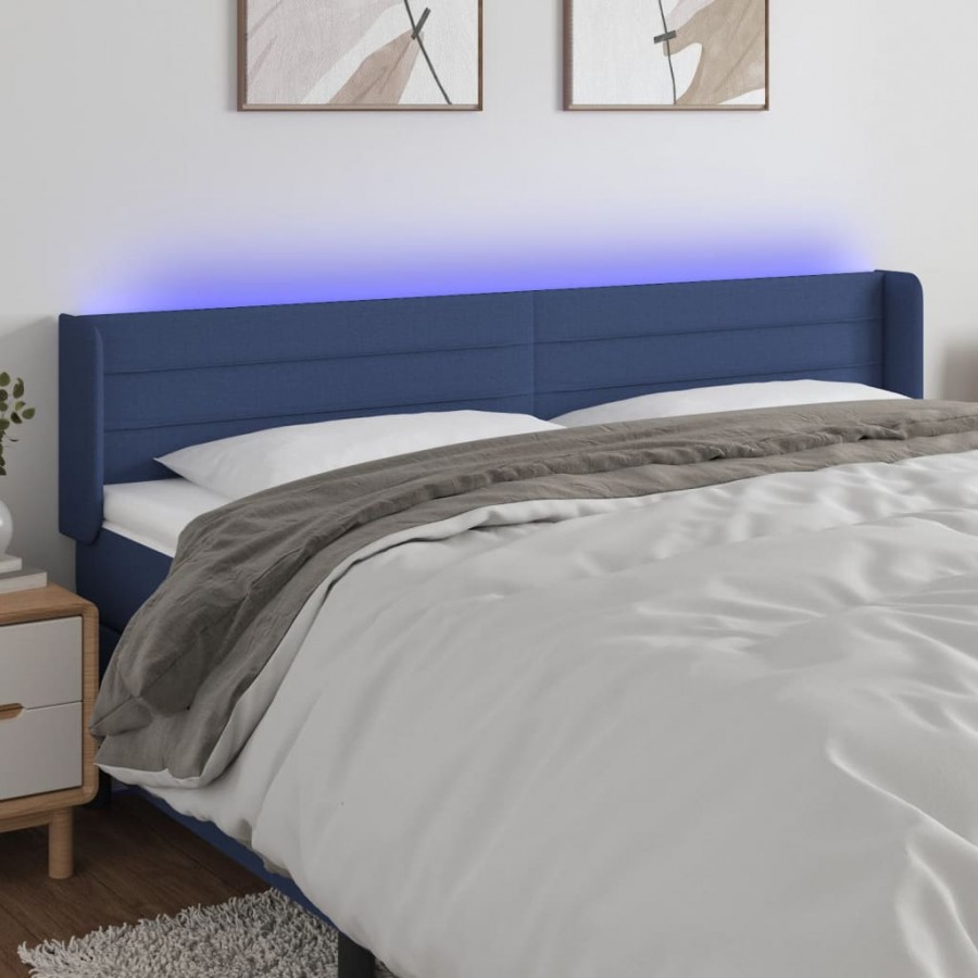 Tête de lit à LED Bleu 203x16x78/88 cm Tissu