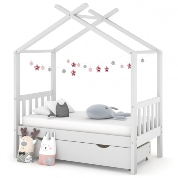 Cadre de lit enfant avec tiroir blanc pin massif 70x140 cm