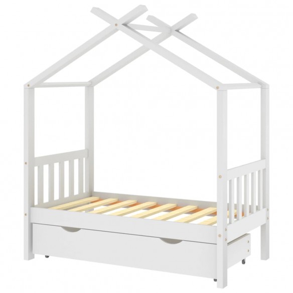 Cadre de lit enfant avec tiroir blanc pin massif 70x140 cm