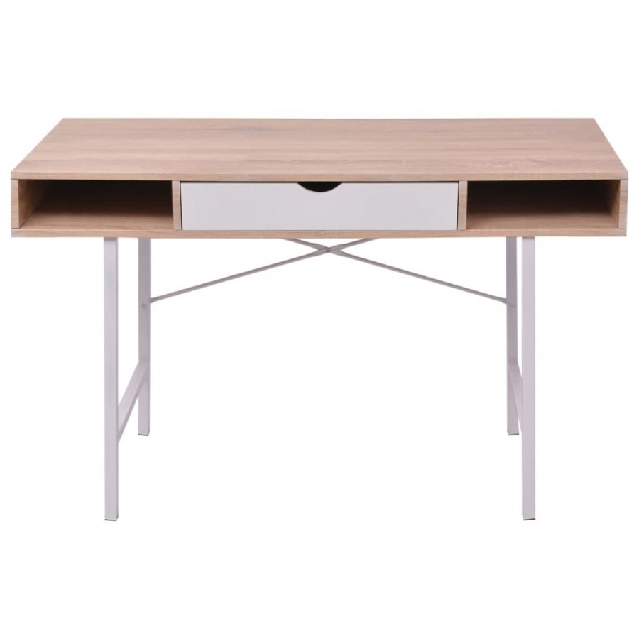 Bureau avec 1 compartiment Chêne et blanc