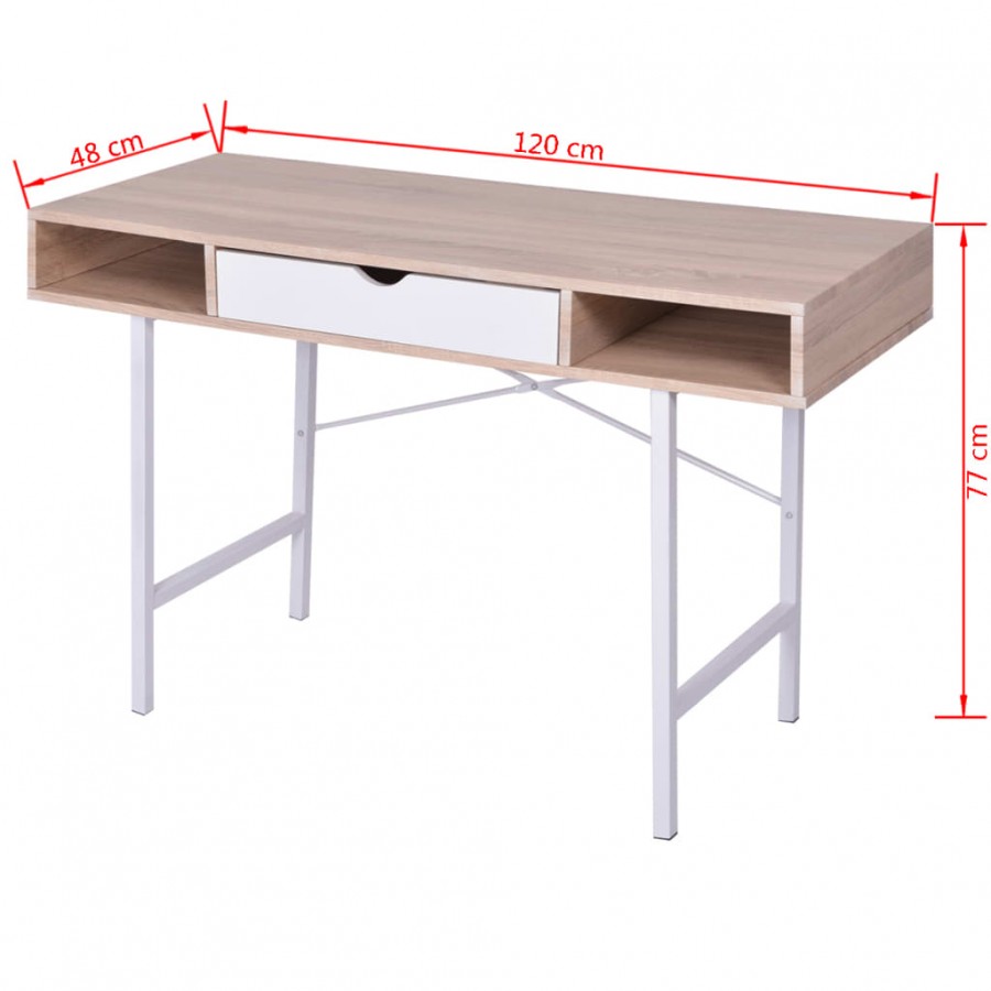 Bureau avec 1 compartiment Chêne et blanc
