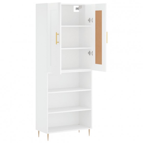 Buffet haut Blanc brillant 69,5x34x180 cm Bois d'ingénierie