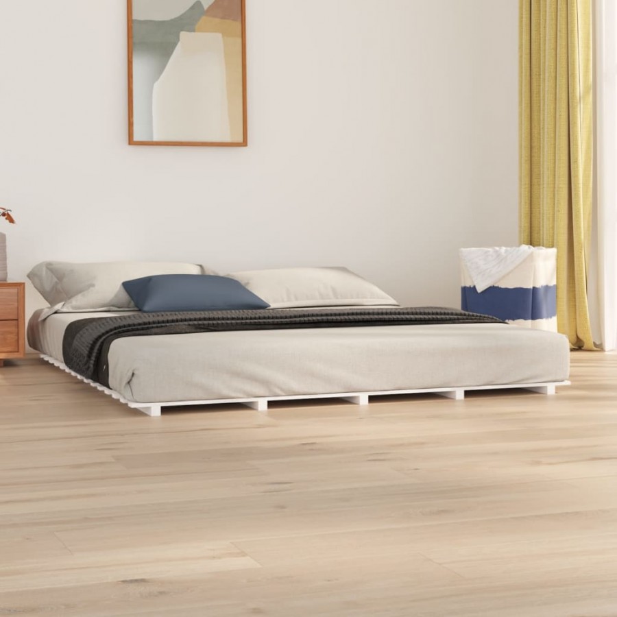 Cadre de lit blanc 180x200 cm bois de pin massif