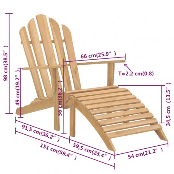 Chaises Adirondack avec repose-pieds 2 pcs Bois massif de teck