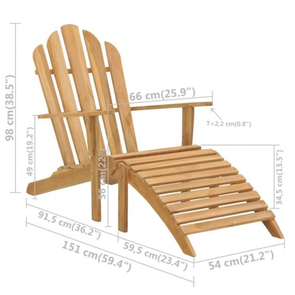 Chaise Adirondack avec repose-pied Bois de teck solide