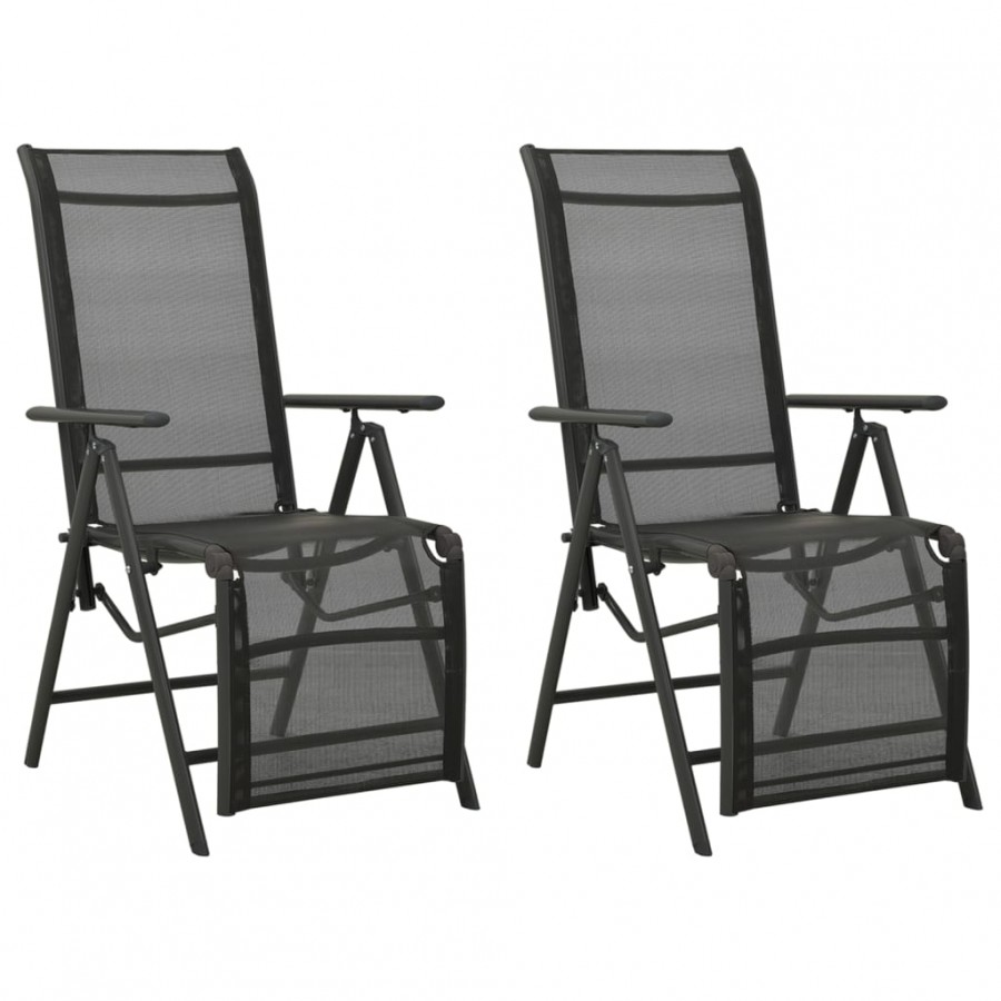 Chaises inclinables de jardin 2 pcs Textilène et aluminium Noir