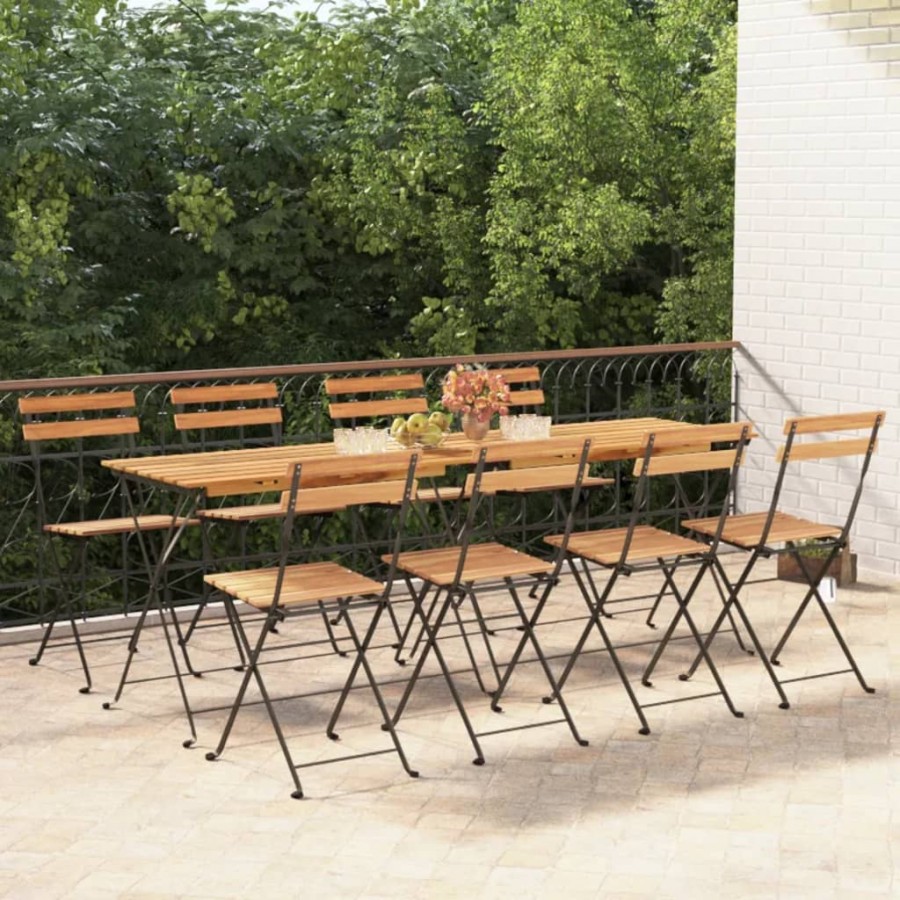 Chaises de bistrot pliantes 8 pcs Bois de teck solide et acier