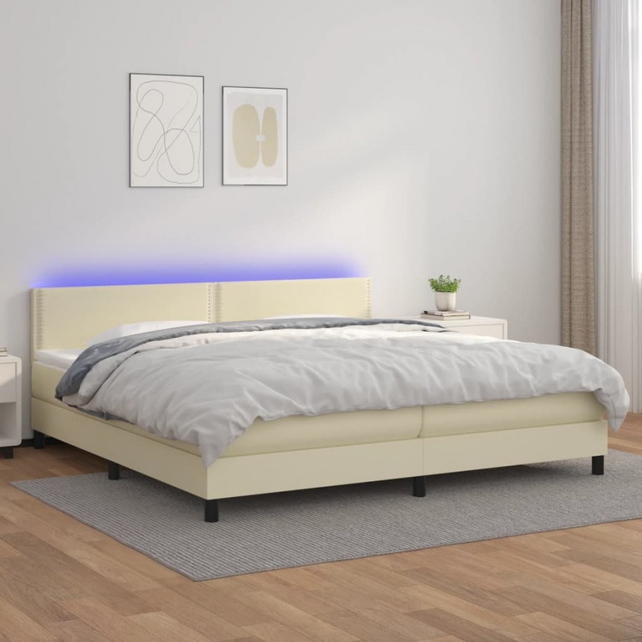 Sommier à lattes de lit avec matelas et LED Crème 200x200 cm