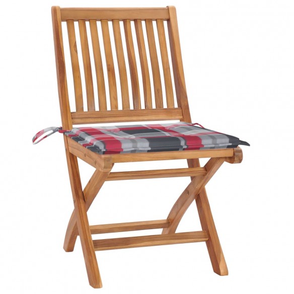 Chaises de jardin 2 pcs avec coussins à carreaux rouge Teck