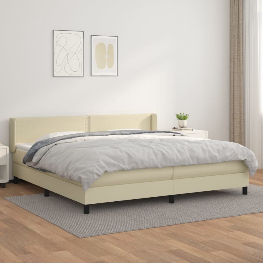 Sommier à lattes de lit avec matelas Crème 200x200cm Similicuir